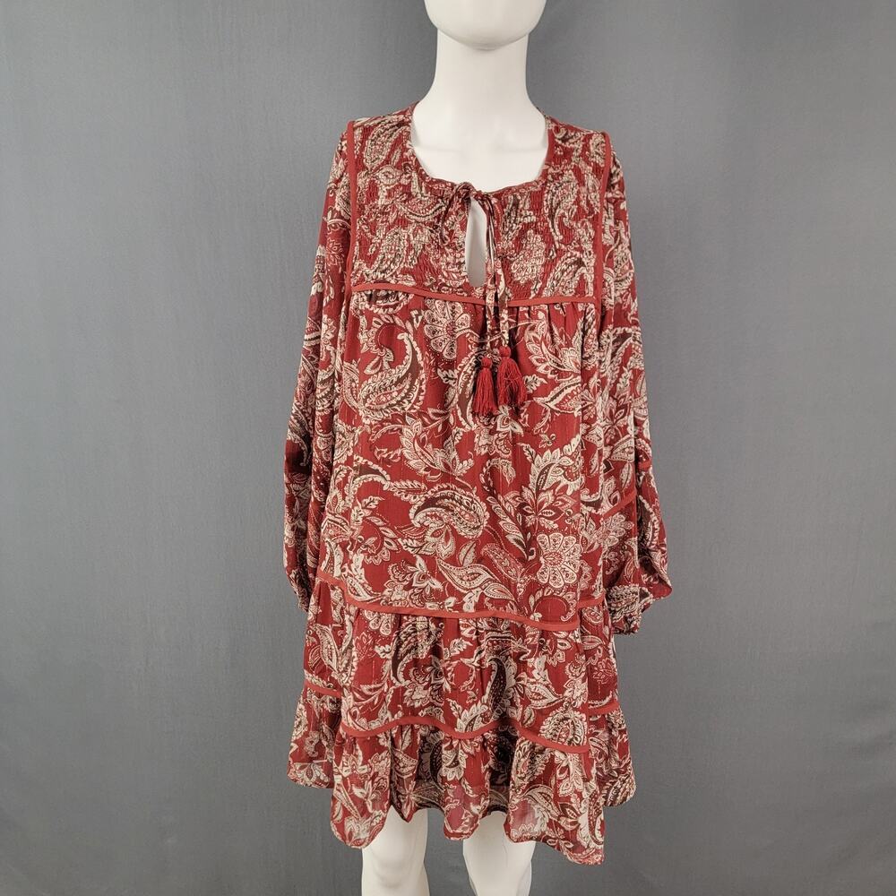 Blue Rain Dress XS Tiered Paisley Boho Chiffon Mini Flowy